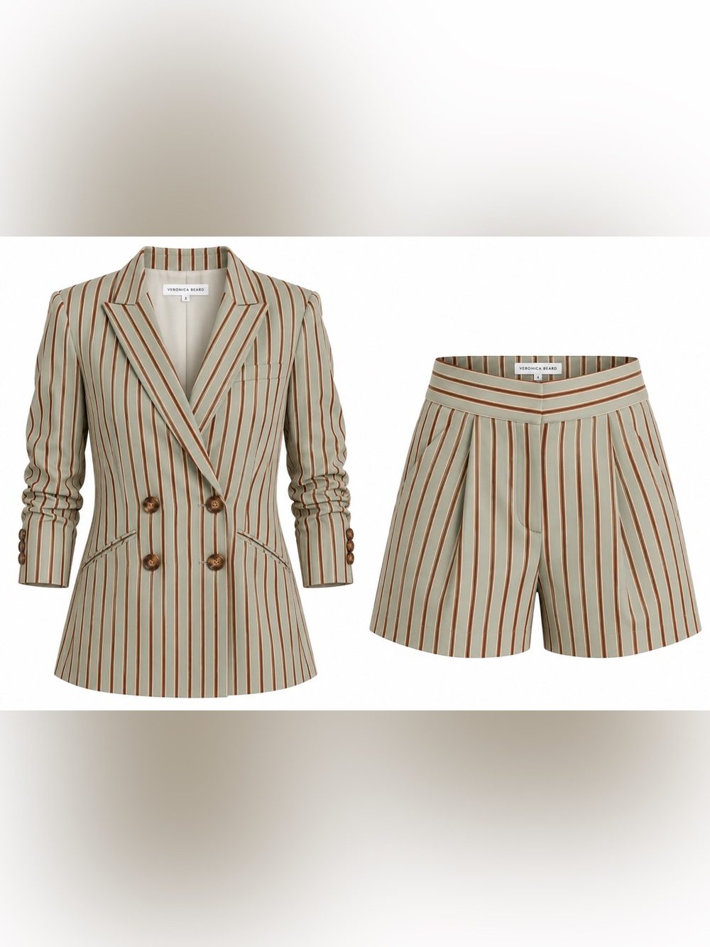 Veronica Beard Kiernan Dickey Jacket 2 Elbe Shorts 4 Seafoam Stripe 2 Pc Set